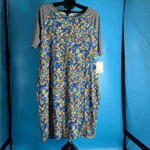 Women LuLaRoe Julia 3X Gray & Floral Stretch dress NWT Church Casual Wirk